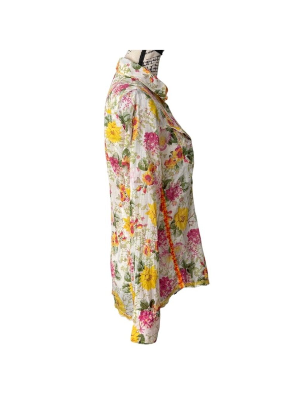 Georg Roth Womens Size XS Top Floral Button-Up Shirt Long Sleeve Cotton Sheer - Picture 2 of 8